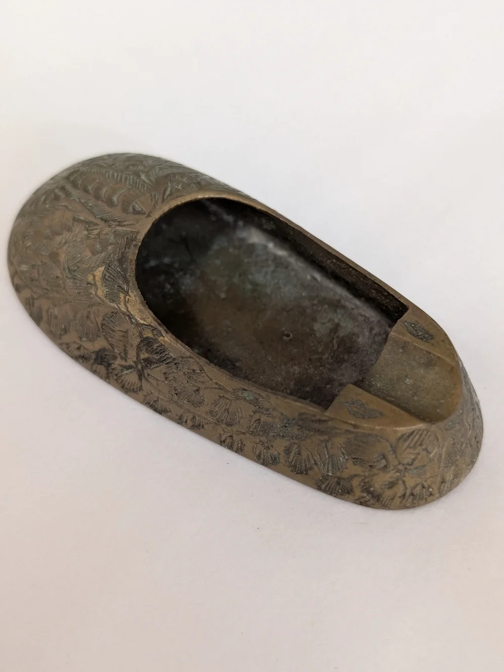 Vintage Miniature Brass Shoe Ashtray Engraved Ash Tray Small Incense Holder 1970